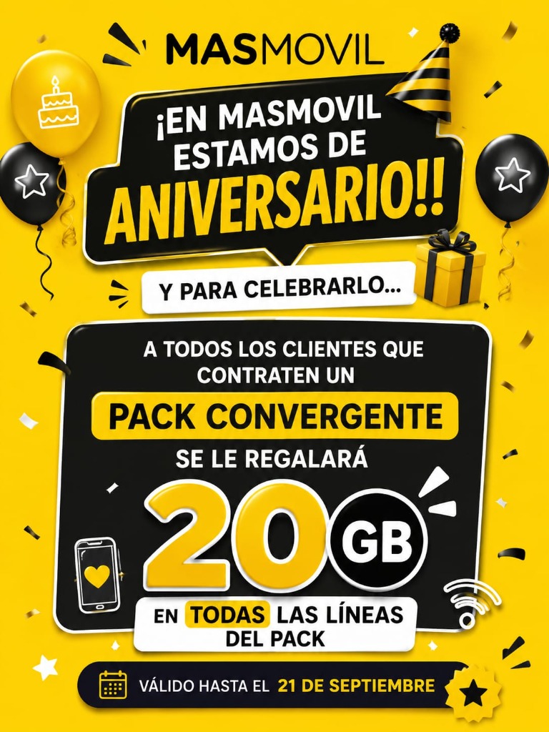 Aniversario MásMóvil 20GB Gratis